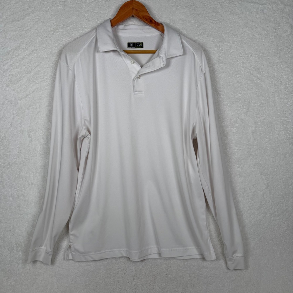 PGA Tour Polo Shirt Mens Medium White Motionflux 360 Long Sleeve Golf Athletic